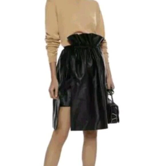 Stella McCartney Brynn Gathered Asymmetrical Black Faux Leather Skirt Sz US 0 (H - Picture 1 of 8